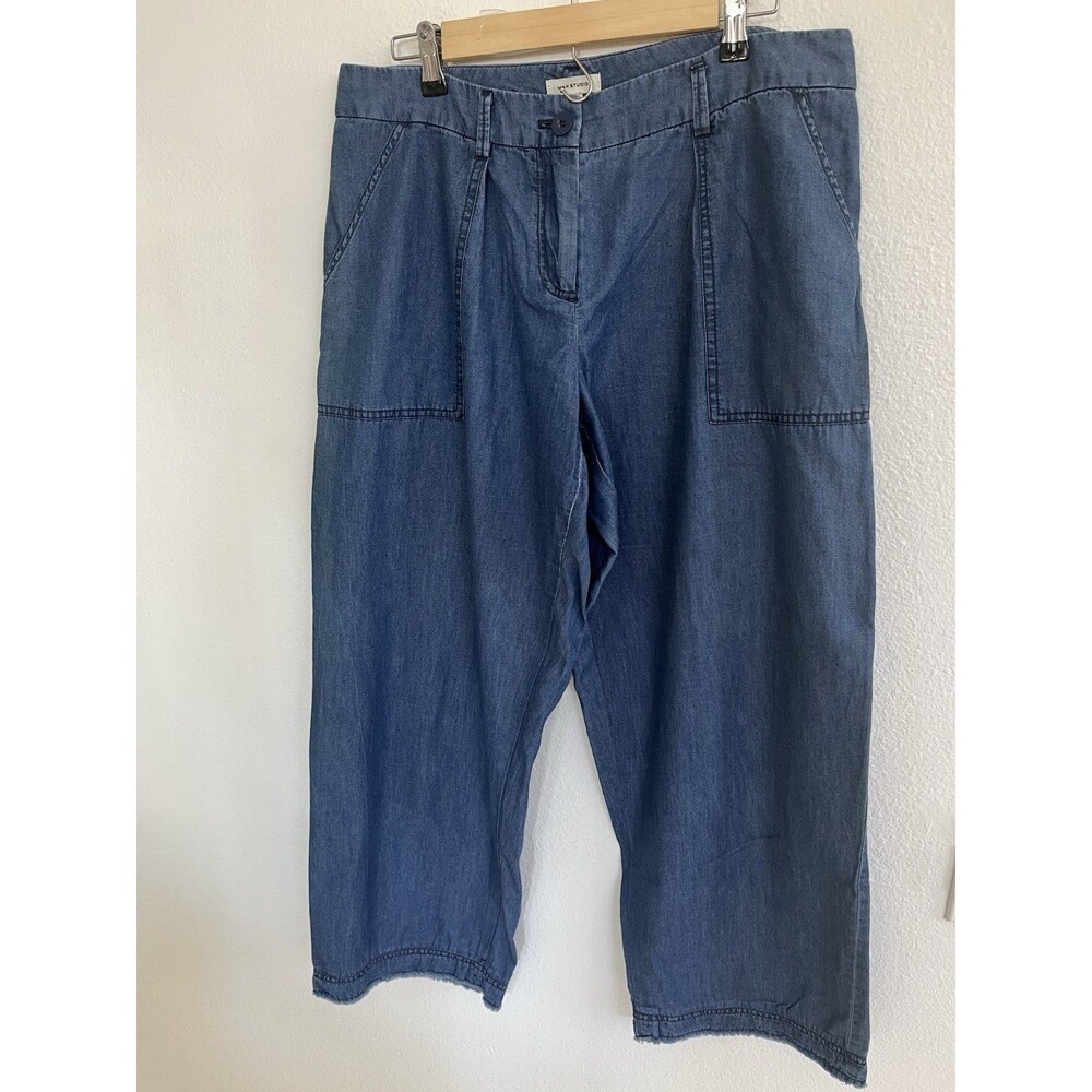 Max Studio Women’s Sz 10 Blue Cotton Chambray Relaxed Baggy Pants Boho Casual